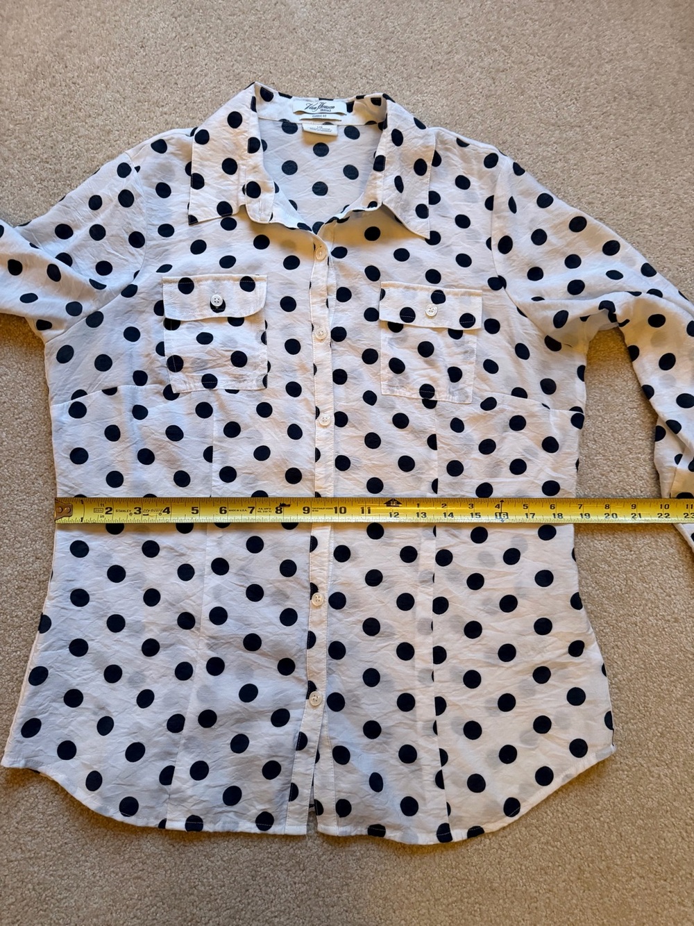 NWOT White Button-Up Shirt with Black Polka Dots - Picture 5 of 8
